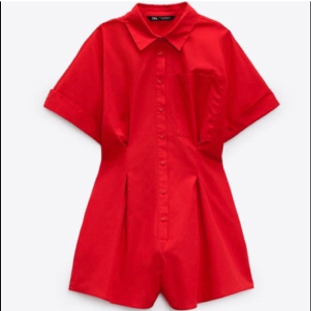 ZARA || Red Poplin Romper